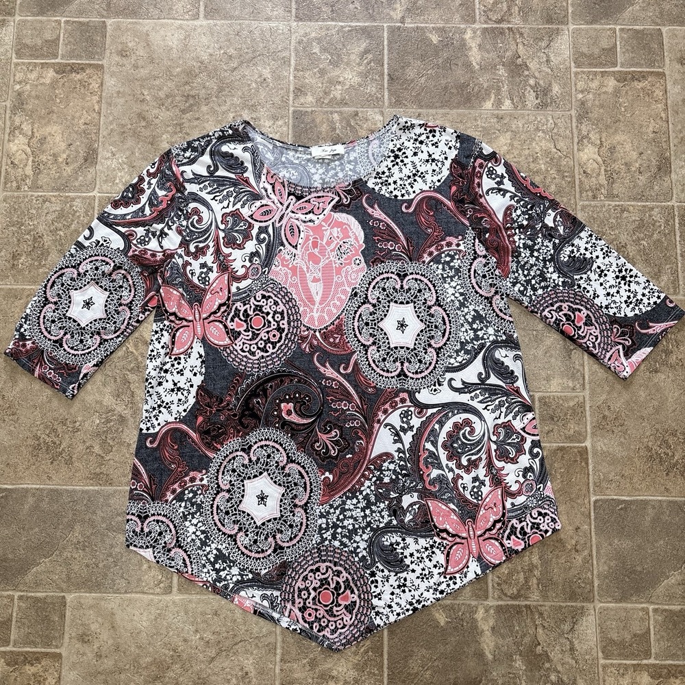 Rue Juju 3/4 Sleeve Blouse Plus Size 3X Asymmetric Handkerchief Hem Textured